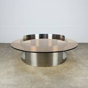 Kappa coffee table in steel and smoked glass, Maria Pergay style, 1970s.