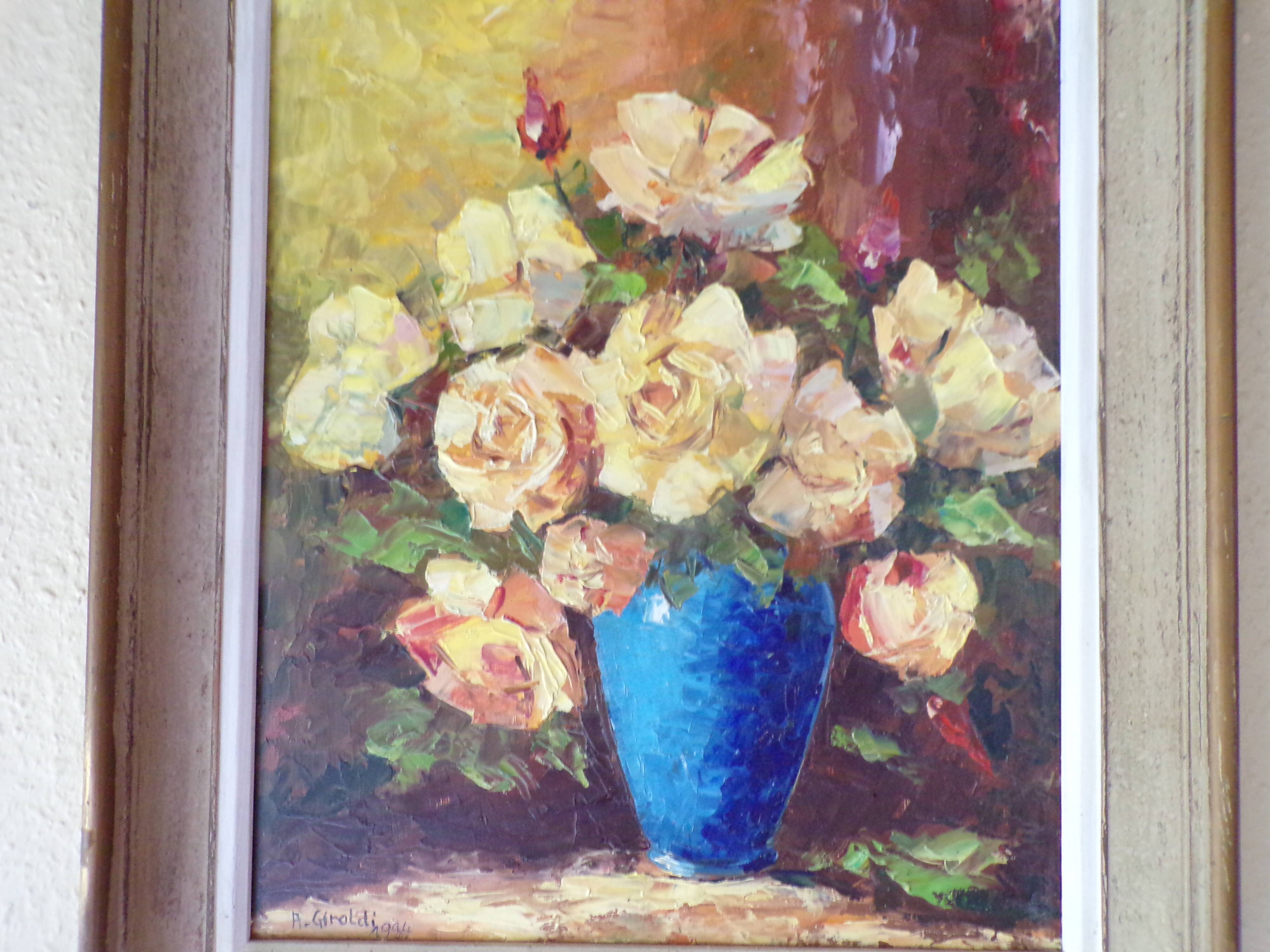 Tableau peinture bouquet de fleurs signé André Giroldi