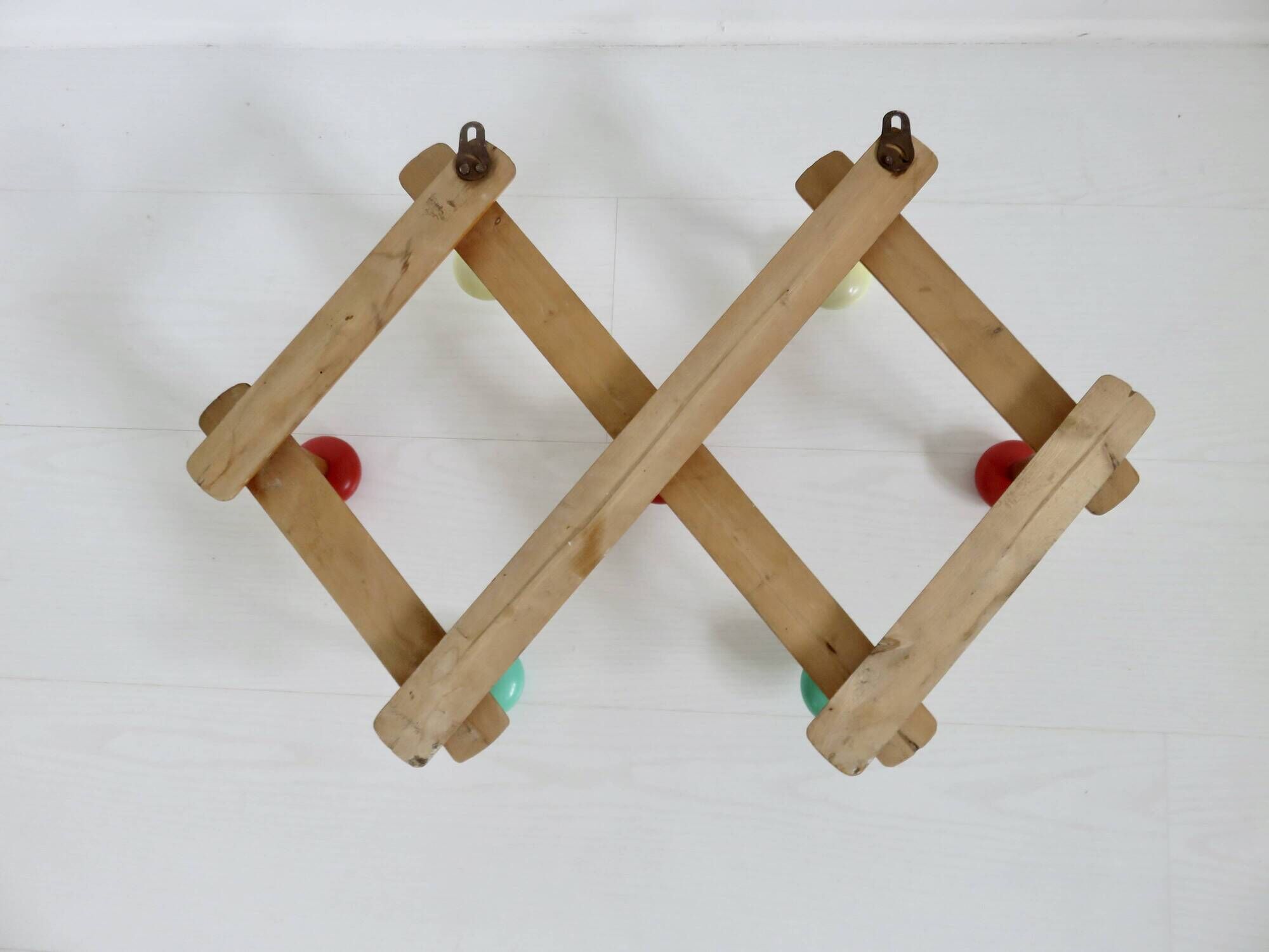 Wall coat rack, accordion, 8 hooks, 50s-60s