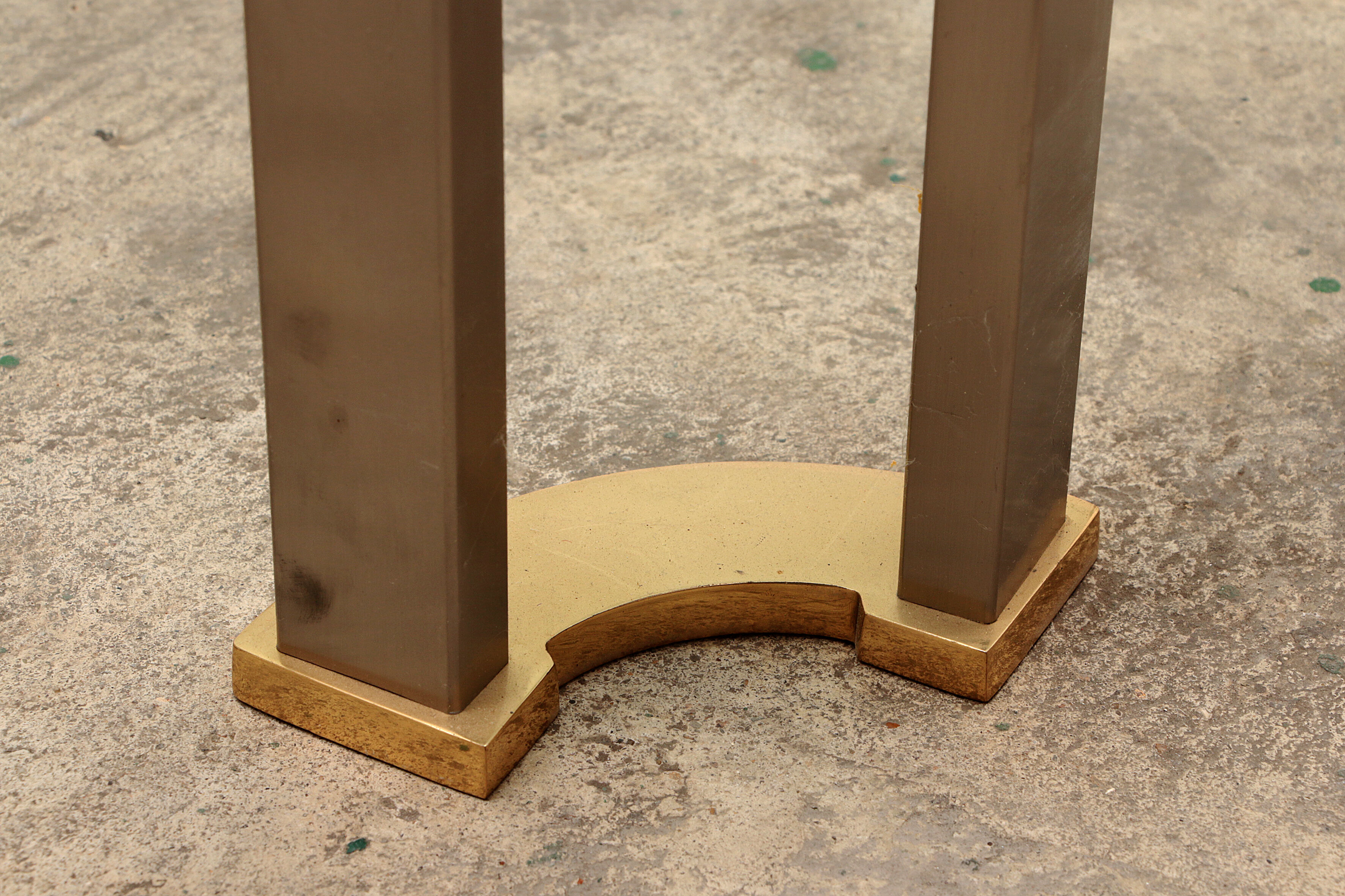 Hollywood regency gold glass coffee table with glass side table 1970