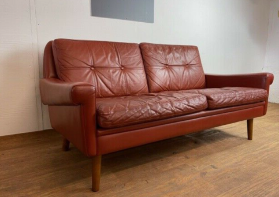Vintage danish mid century 2 person Svend Skipper cognac sofa 1964