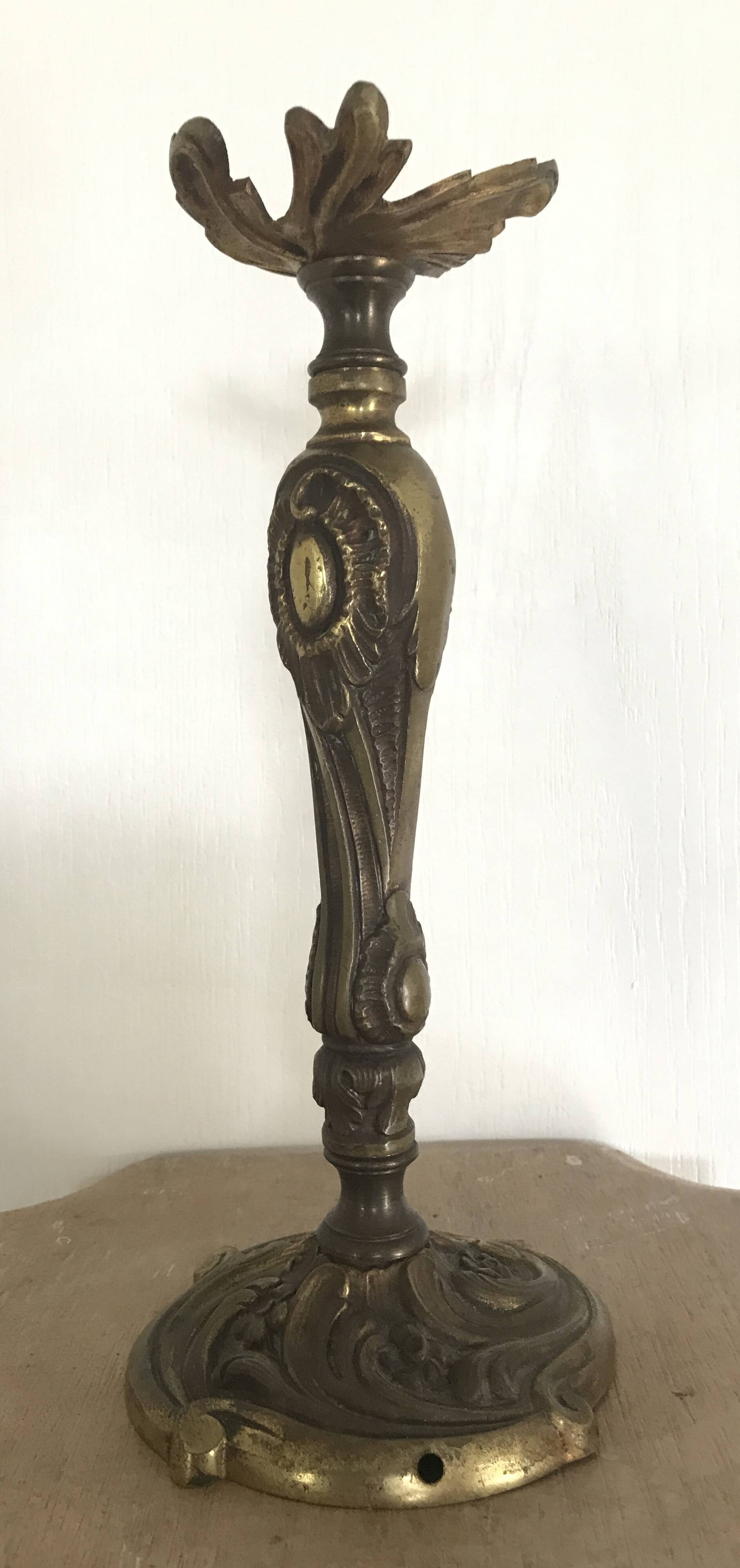 Old gilded bronze lamp base with Louis XV style rocaille decoration