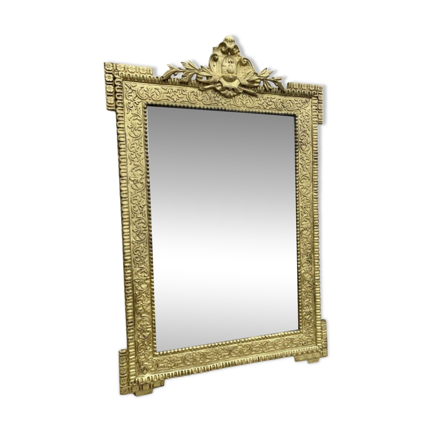 19th-century antique mirror in carved gilded wood, Napoleon style.