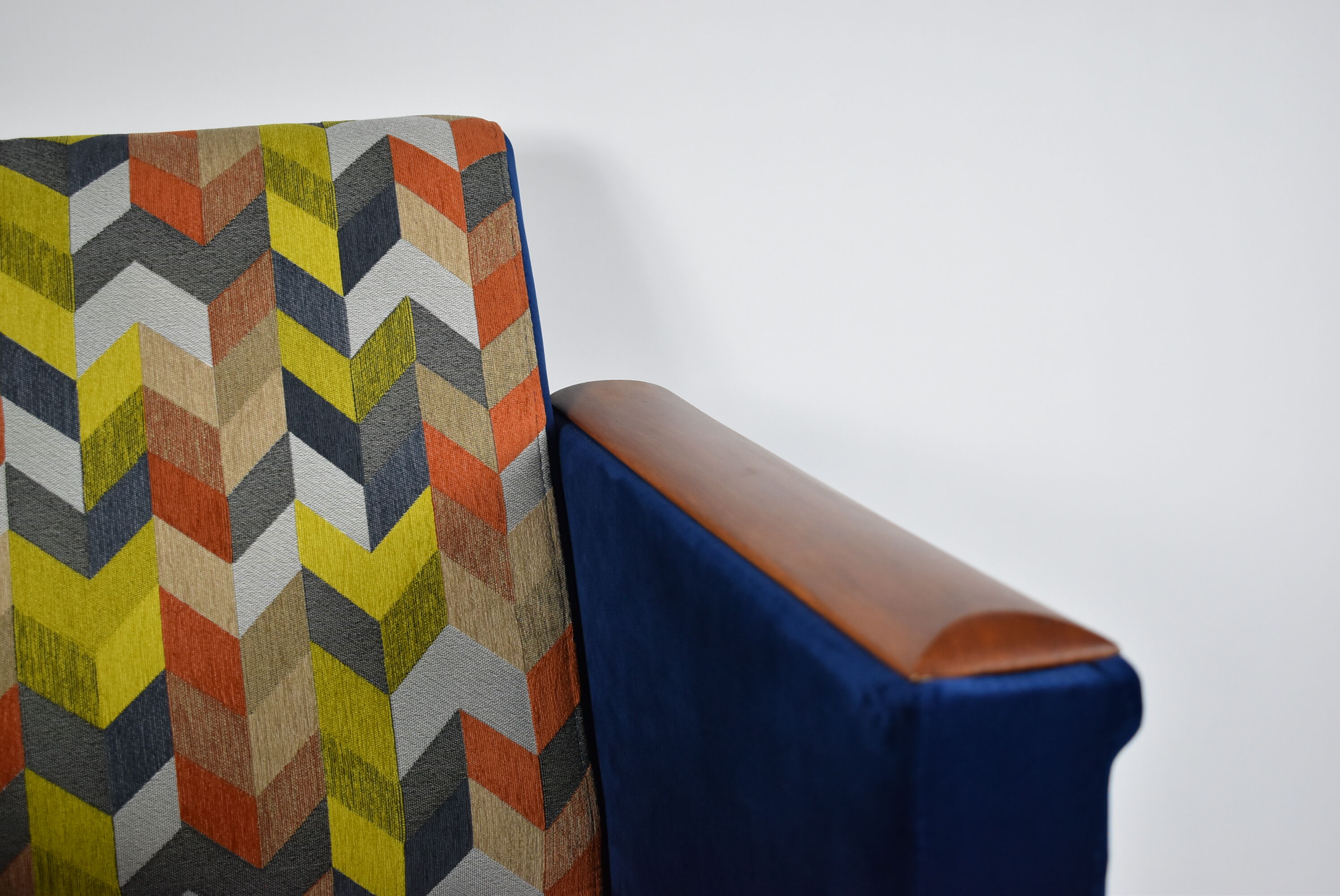 Mid-century armchair, 1960s, fully restored, blue velvet