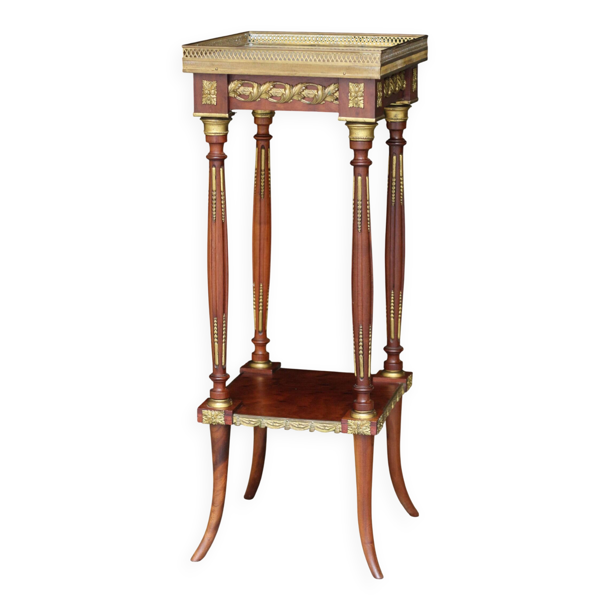 Home / Very finely crafted veneered wooden pedestal. With its marble