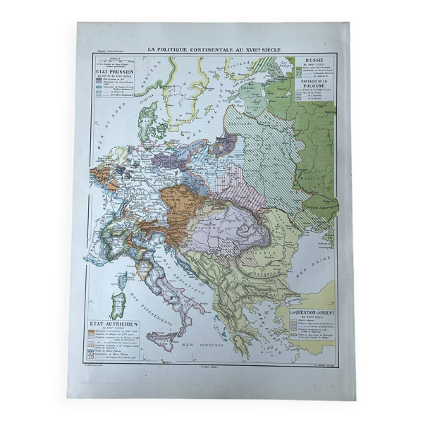 Carte politique Europe au XVIIIe siècle 37x27cm - 1908