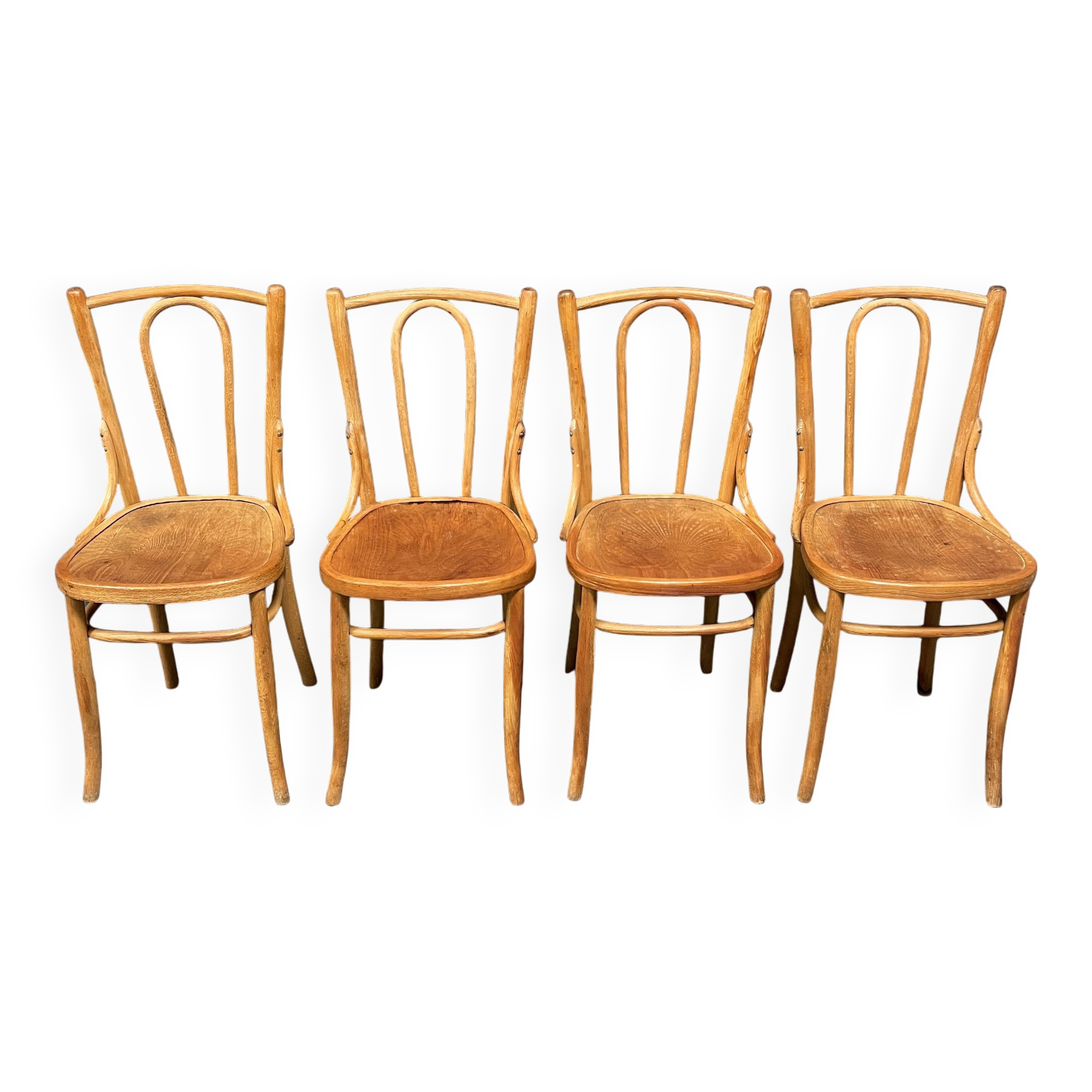 Set of 4 wooden bistro chairs with graceful seats