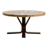 Beech coffee table with a stone top.