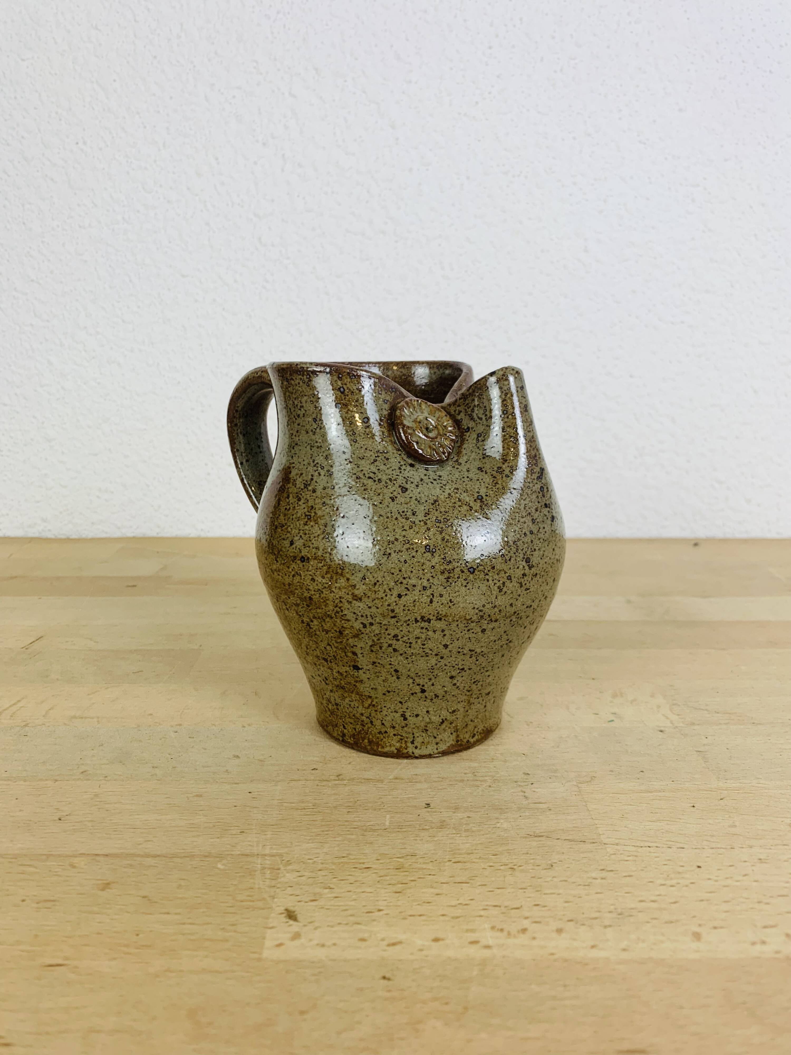 Owl pitcher by Alexandre Kostanda, zoomorphic stoneware