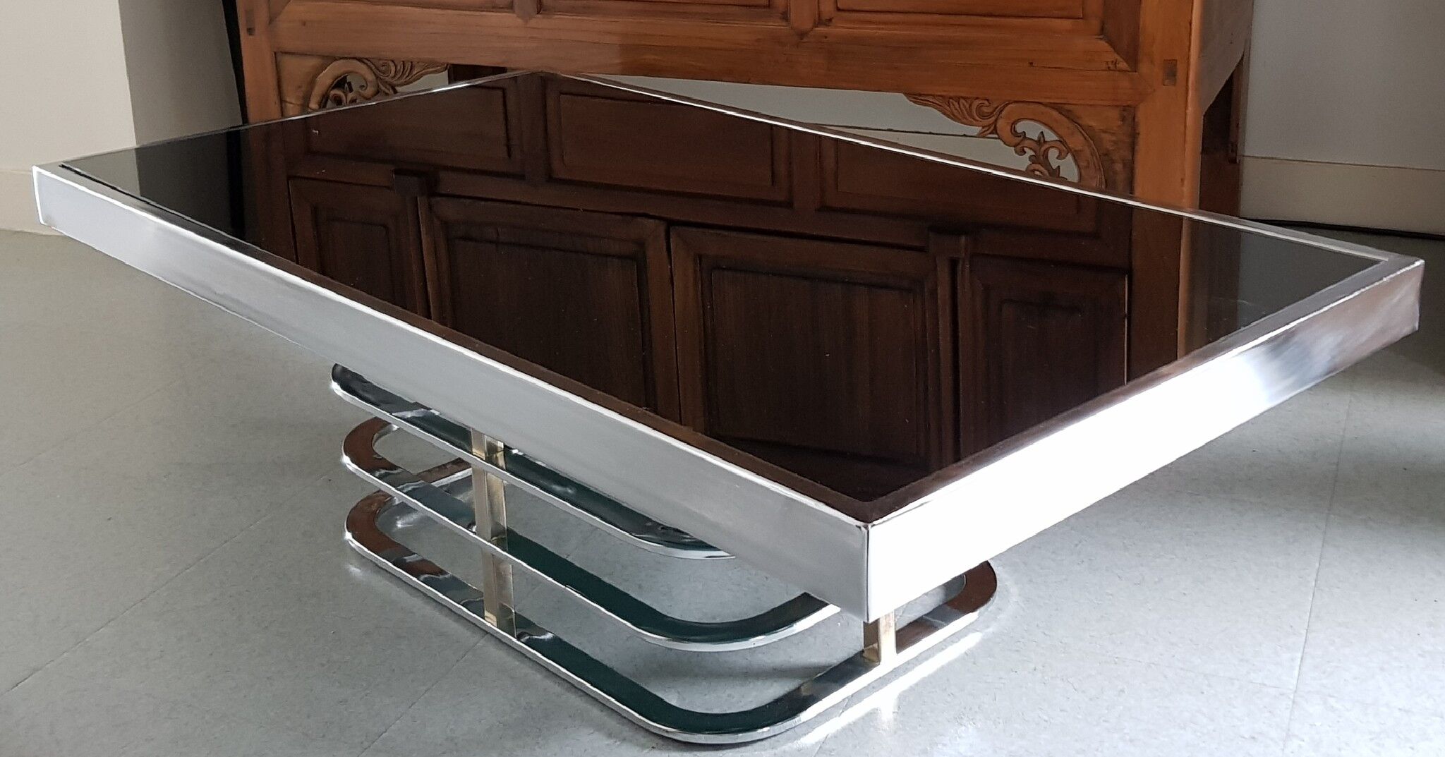 Table basse en verre et métal 1970