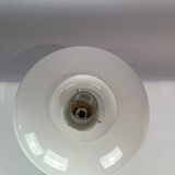 Kerosene lamp of patinated brass with shade of white opaline glass, 1860