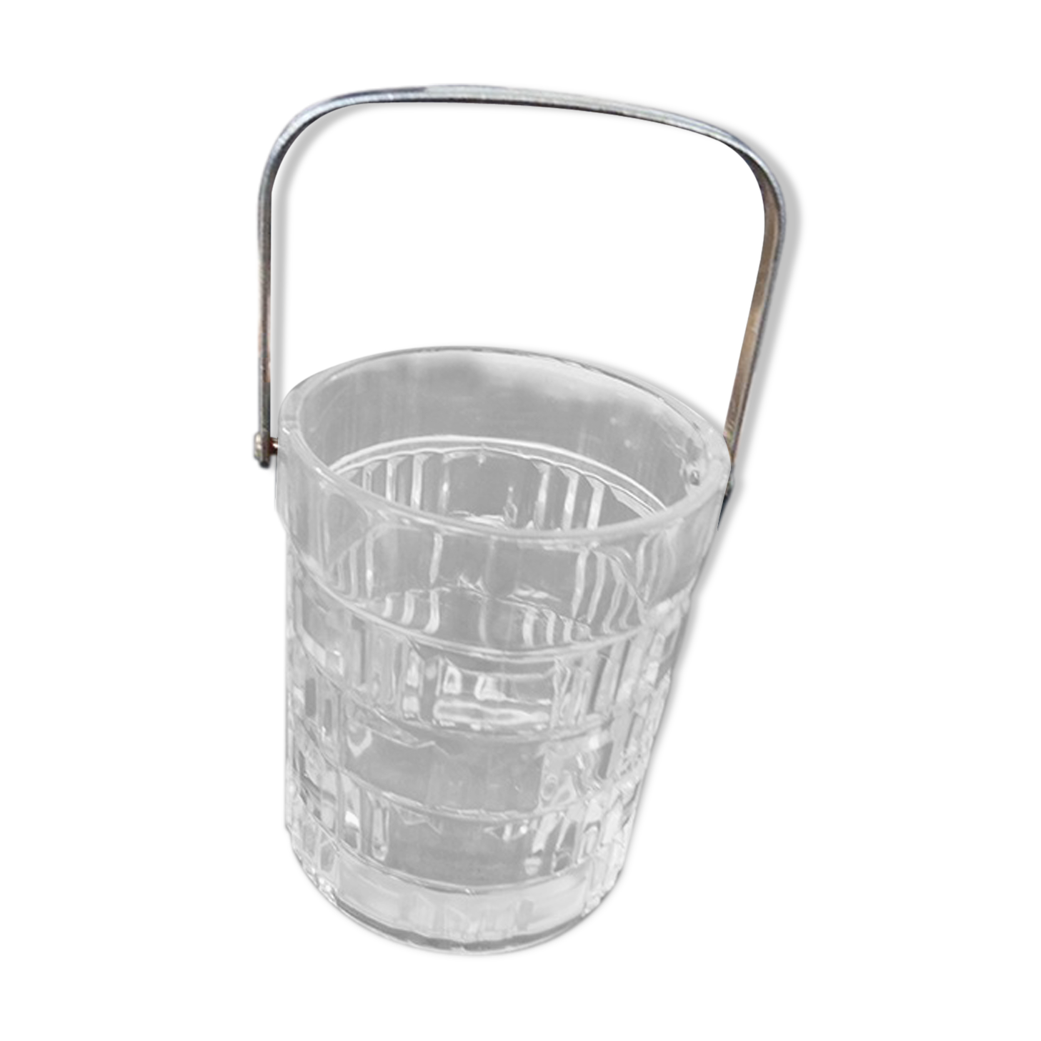Old Ice Bucket Cut Glass And Metal Chromé