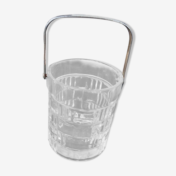 Old Ice Bucket Cut Glass And Metal Chromé