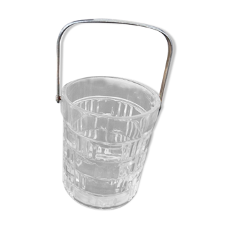 Old Ice Bucket Cut Glass And Metal Chromé