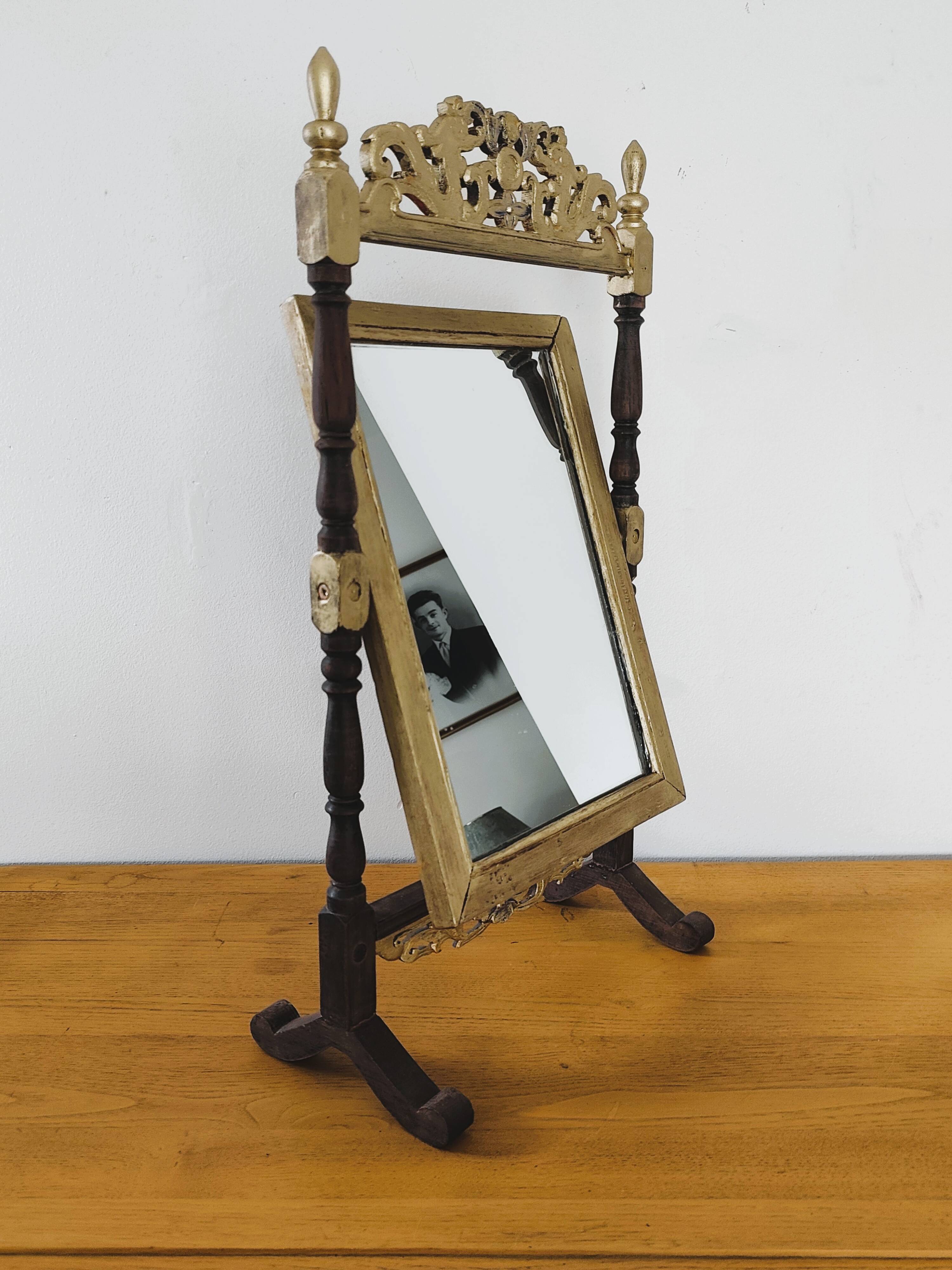 Antique wooden cheval mirror