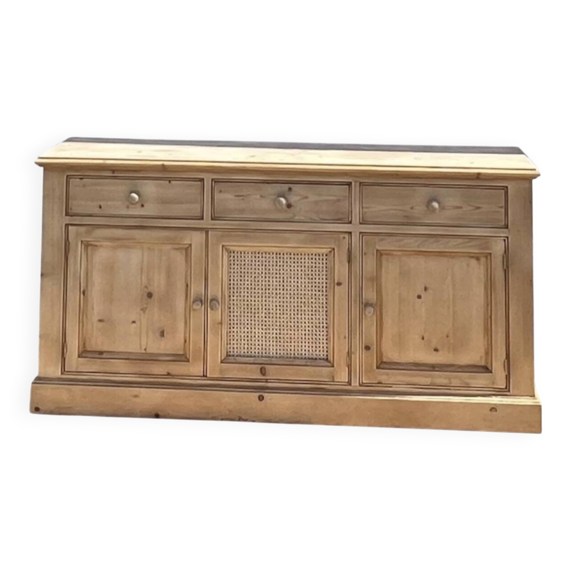 Renovated enfilade - solid raw wood sideboard with cane work