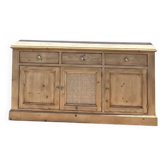 Enfilade rénovée - buffet en bois massif brut et cannage