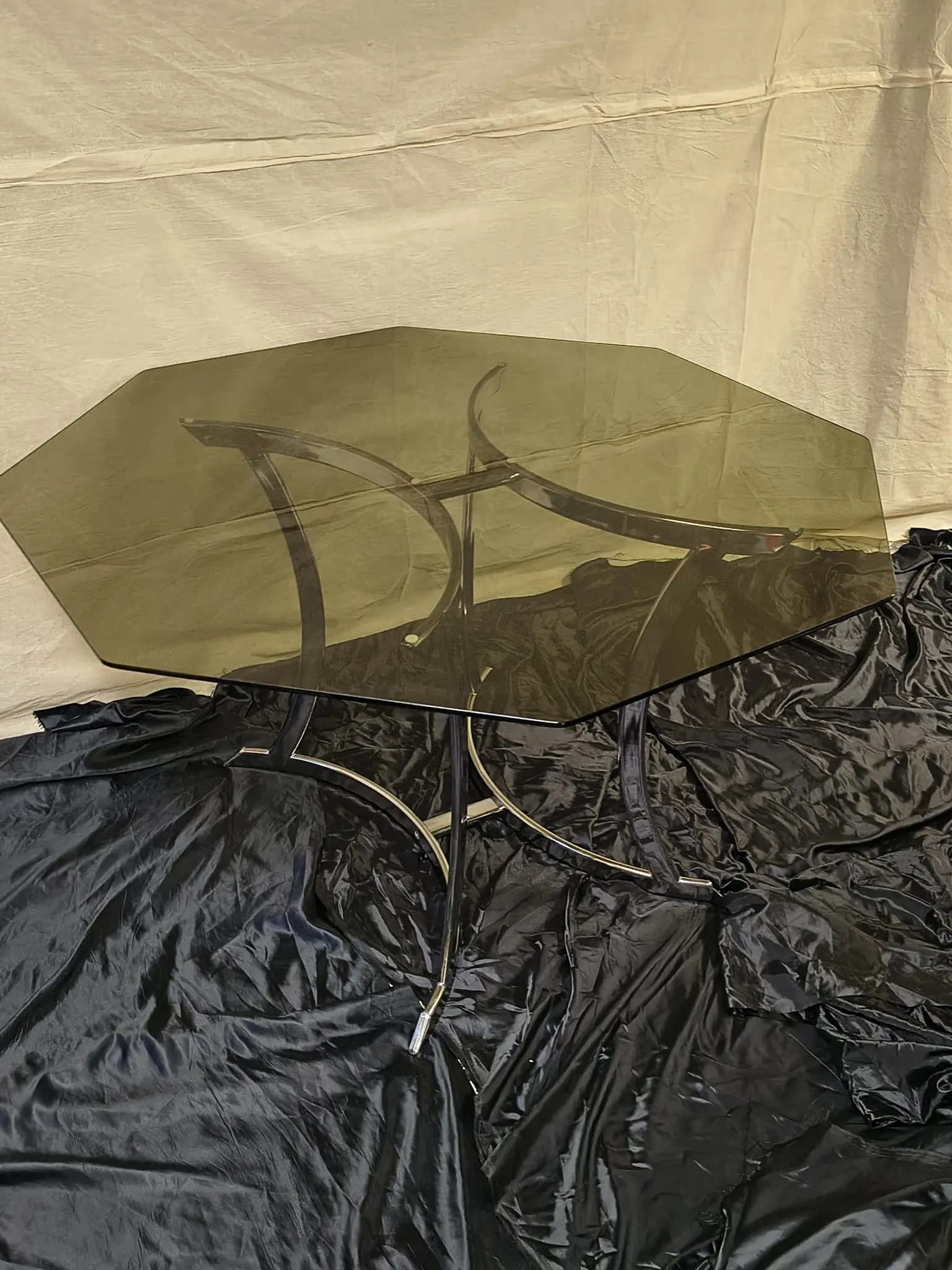 Smoked glass octagonal table from the early 1970s.
