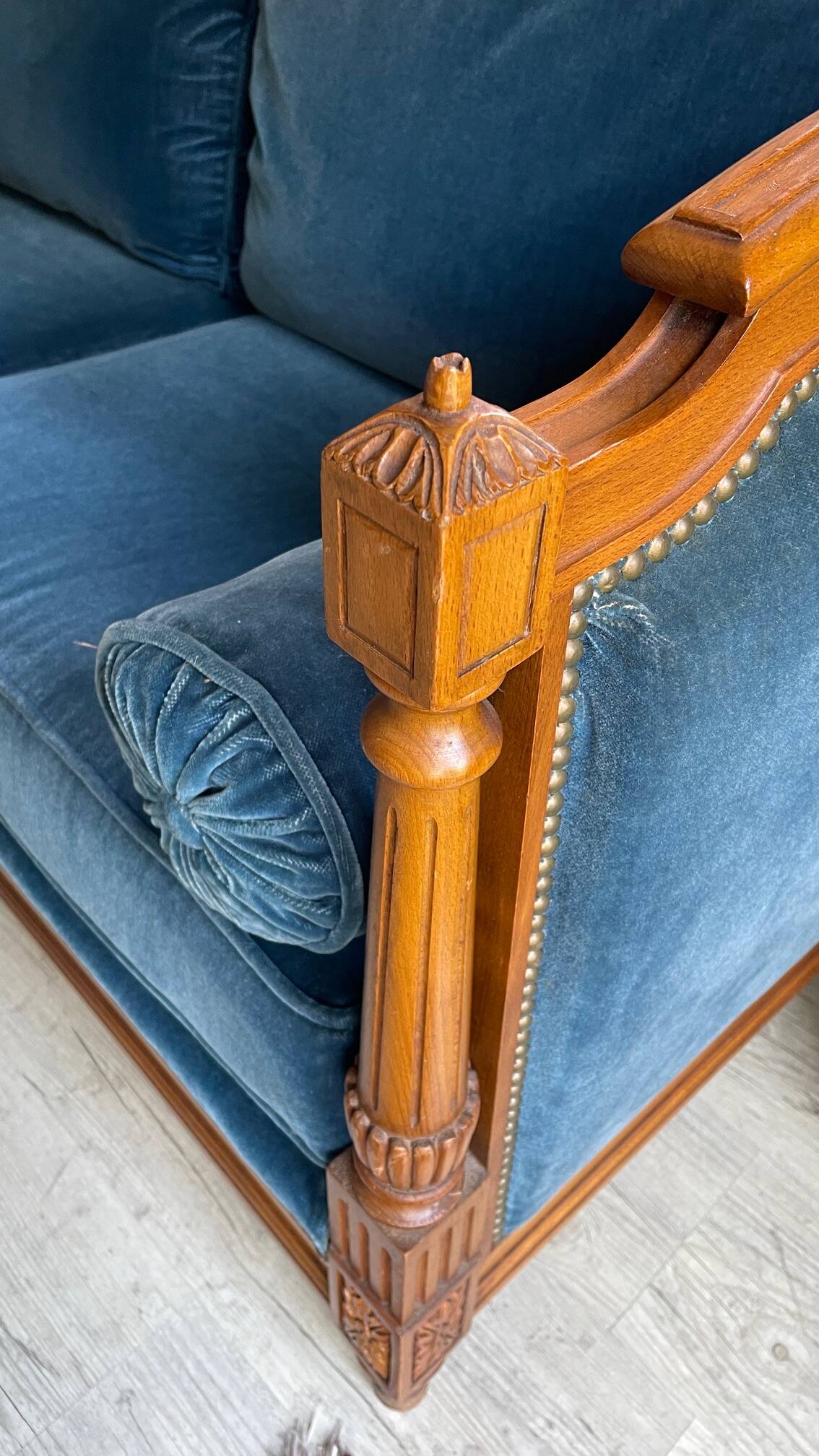 Jean Roche Vintage Wood and Velvet Sofa