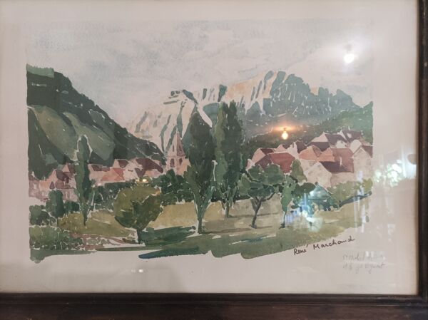 Aquarelle vue du Grand Veymont et St Michel les portes , signé René Marchand fin 19 ème début 20 ème