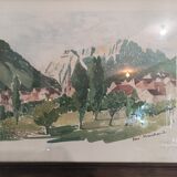 Watercolor view of Grand Veymont and St Michel les portes , signed René Marchand late 19th early 20th
