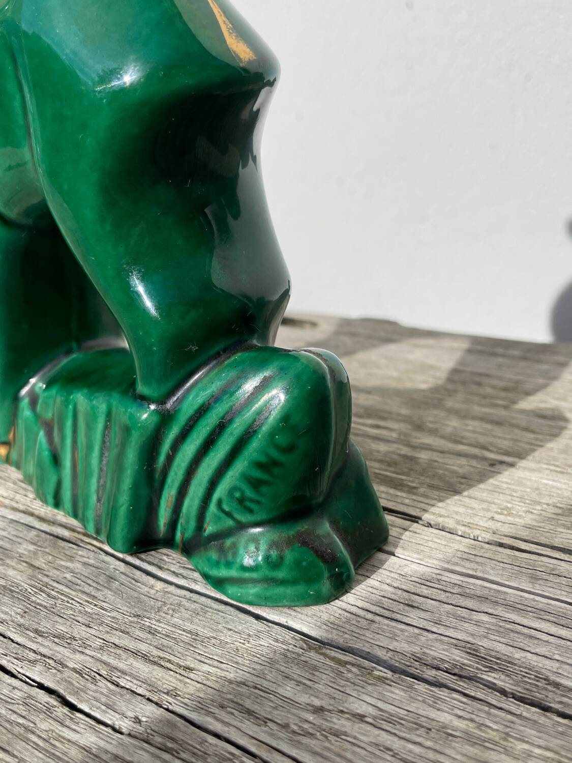 Art Deco figurine of a green ceramic doe