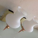 Pair of red copper and white opaline sconces 60s-70s