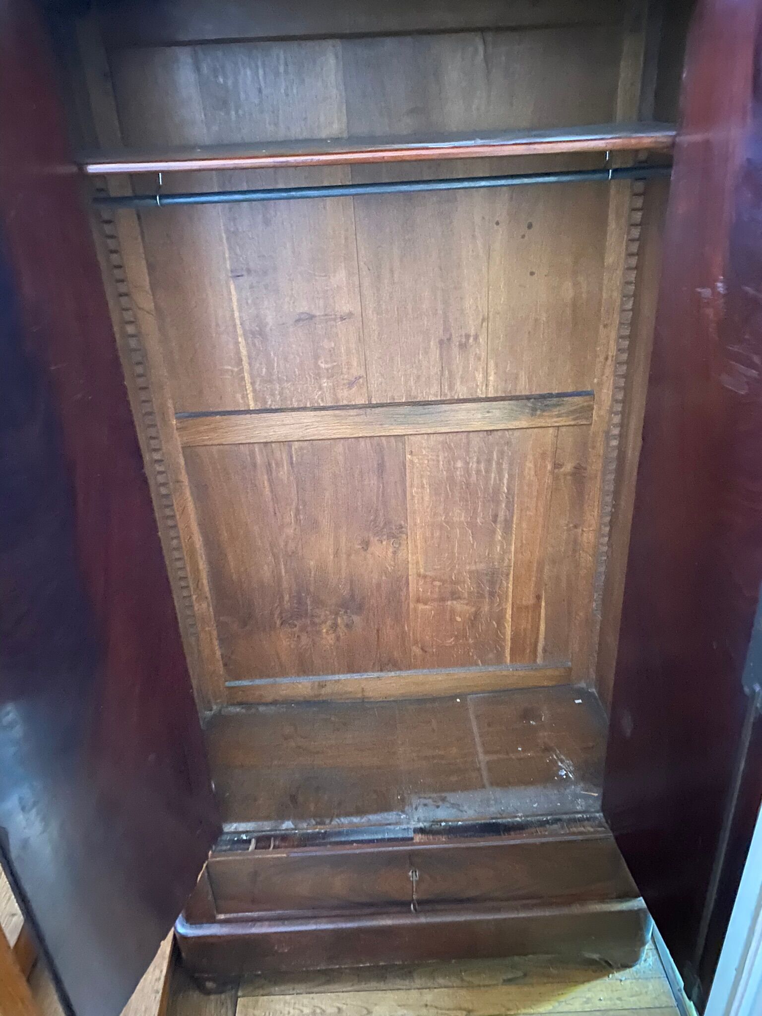 Vintage mahogany wardrobe with large low drawer