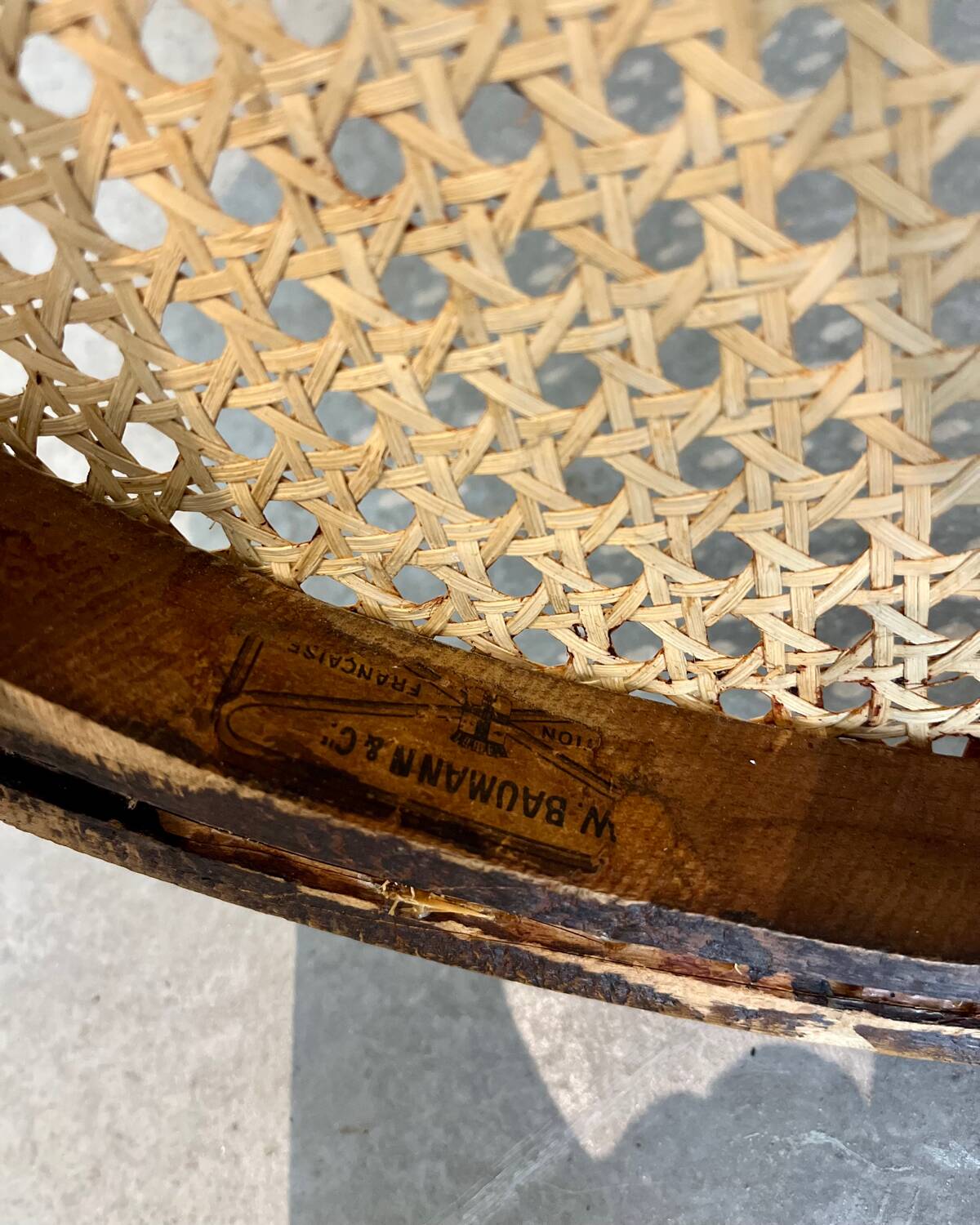 Baumann armchair in curved wood and canework