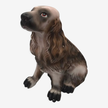 Statue vintage chien cocker en céramique peinte 27 cm
