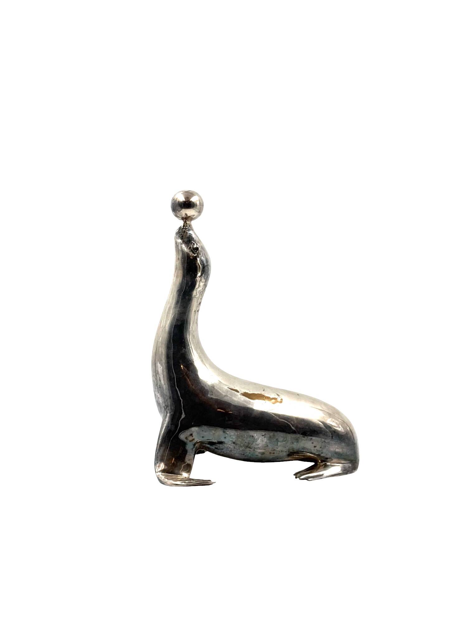 Art deco silverplated brass Seal sculpture, France 1940s