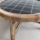 Round Black Tiled Rattan Coffee table 1960s