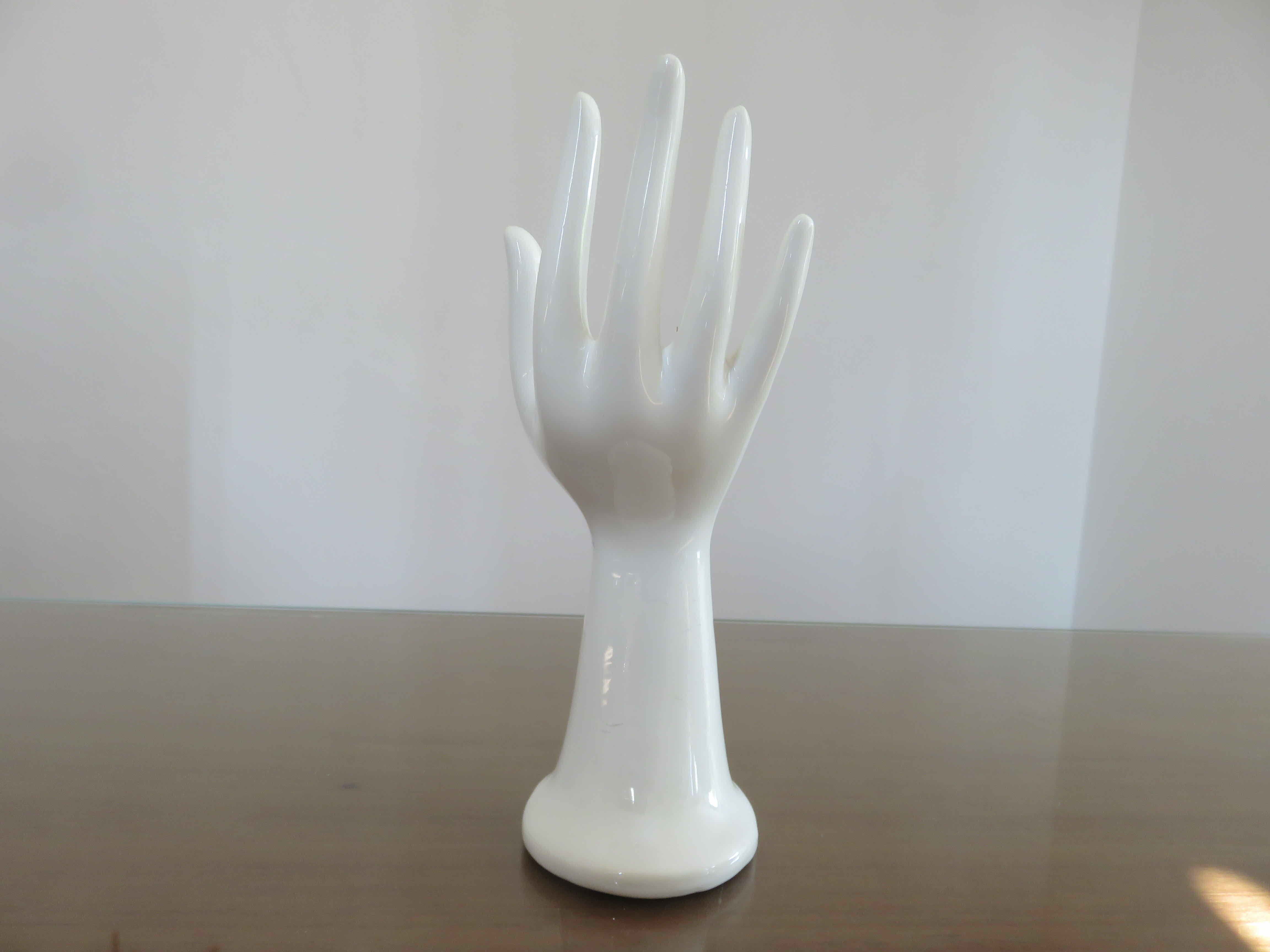 Hand baguier soliflore in white porcelain 70s