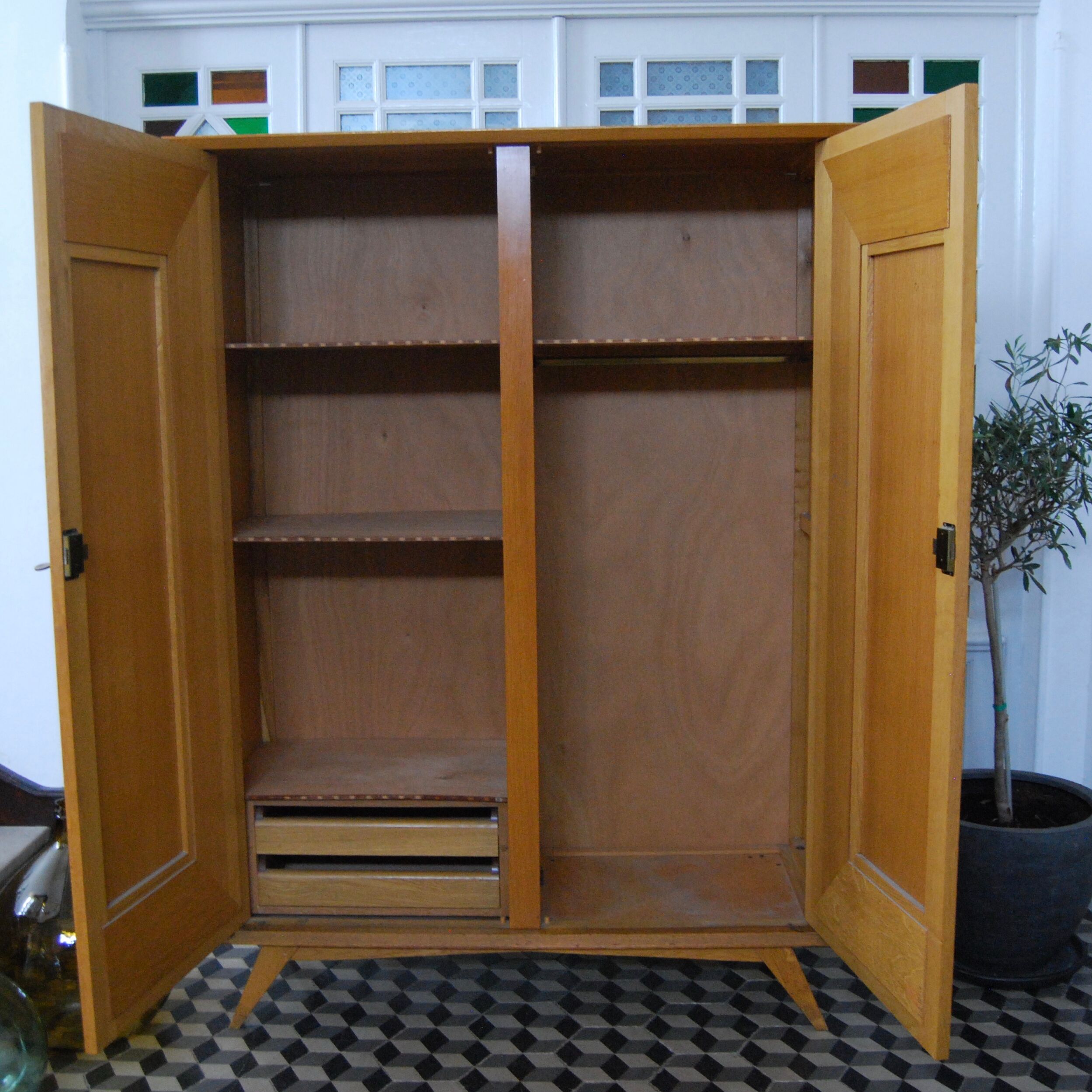 Cabinet vintage wood and rattan