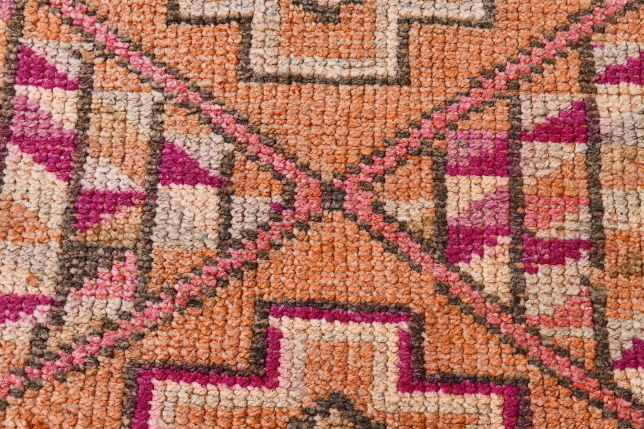 Fuchisa & Burgundy Turkish Runner Rug, One of a Kind Hallway Runner