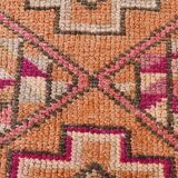 Fuchisa & Burgundy Turkish Runner Rug, One of a Kind Hallway Runner