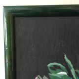 Tableau bouquet de fleurs sur fond noir et cadre vert