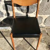 Set of 6 Danish chairs with black leatherette seats