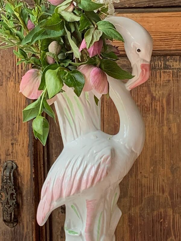Vase flamant rose céramique Italie 1980