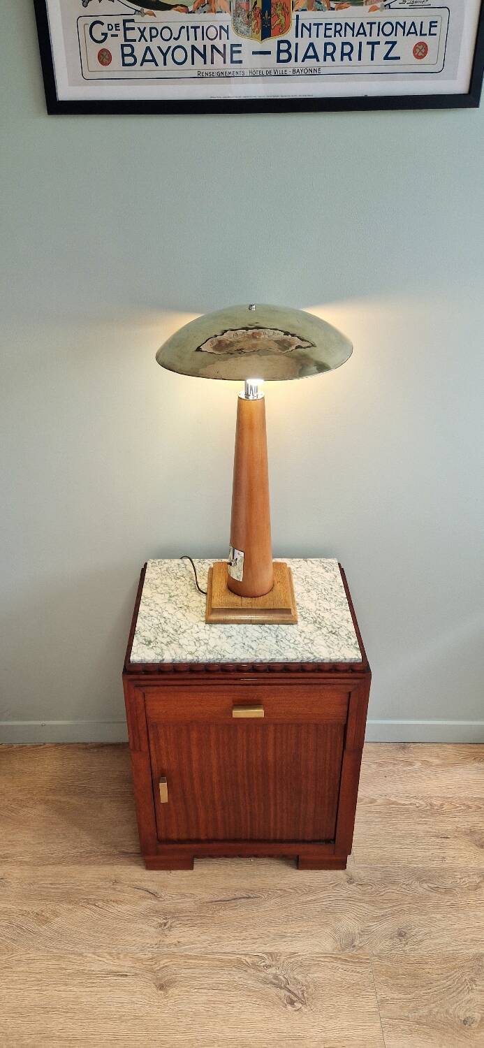 Large nautical lamp in wood and brass from the 80s