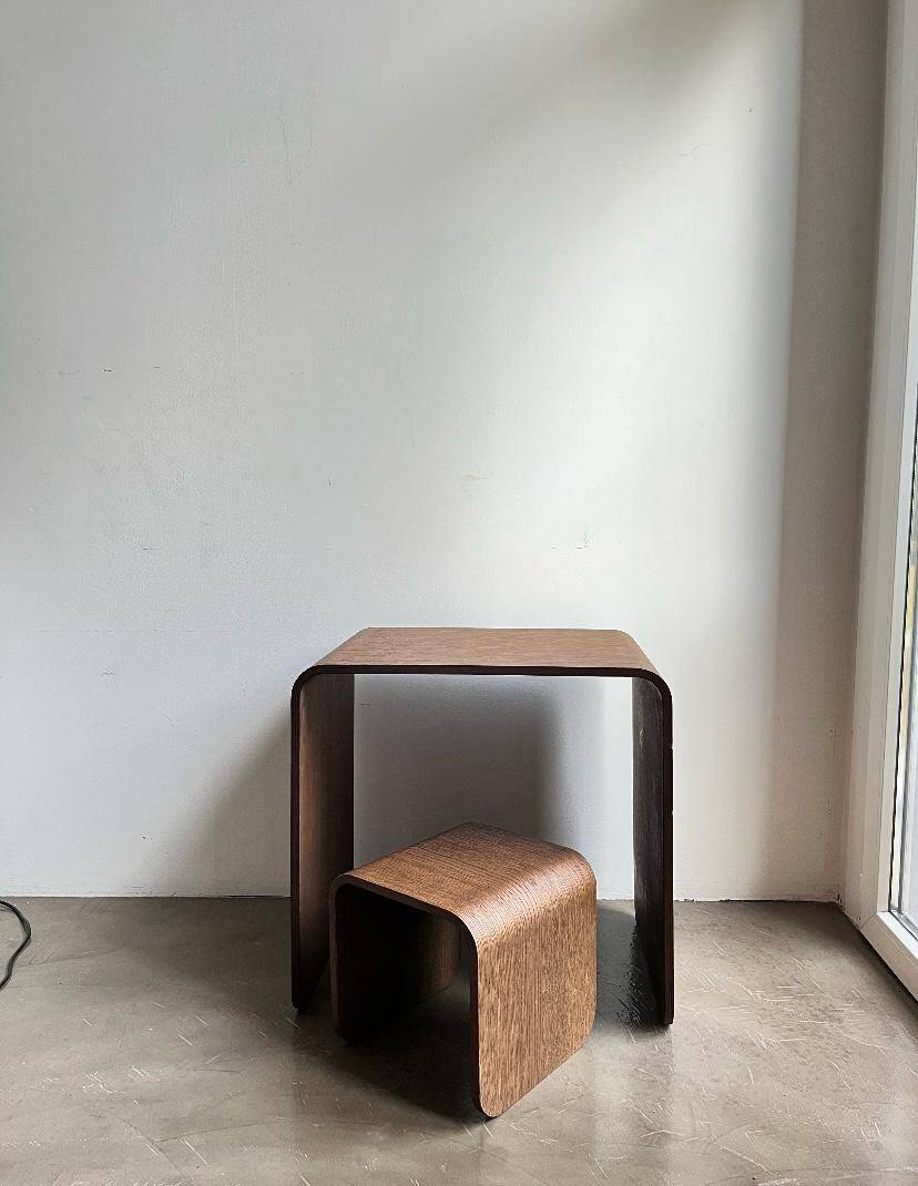 Child's Desk with Matching Stool in Curved Wood