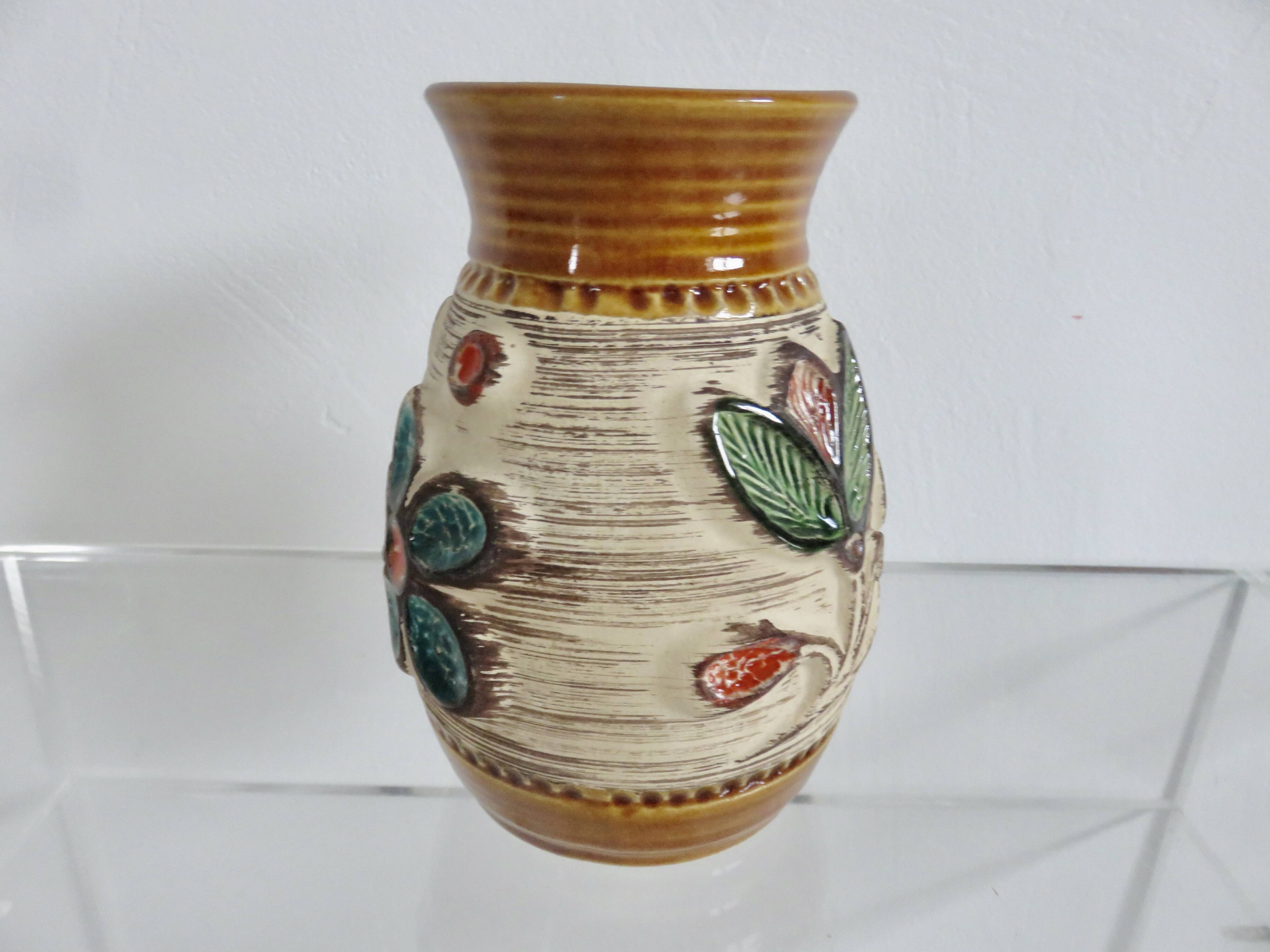 Ceramic vase with floral decoration "West Germany" 50s 60s