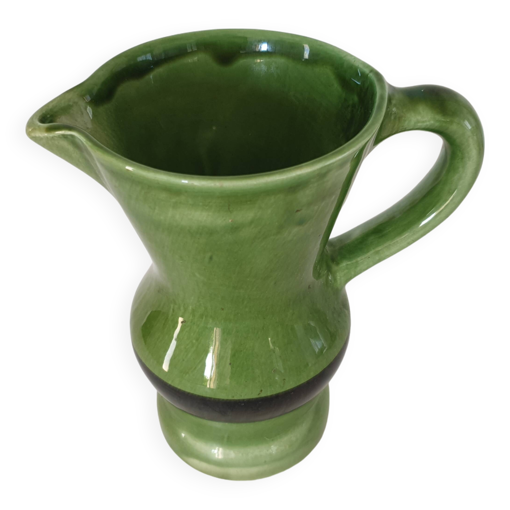 Green ceramic pitcher signed Longchamp - height 18.5cm