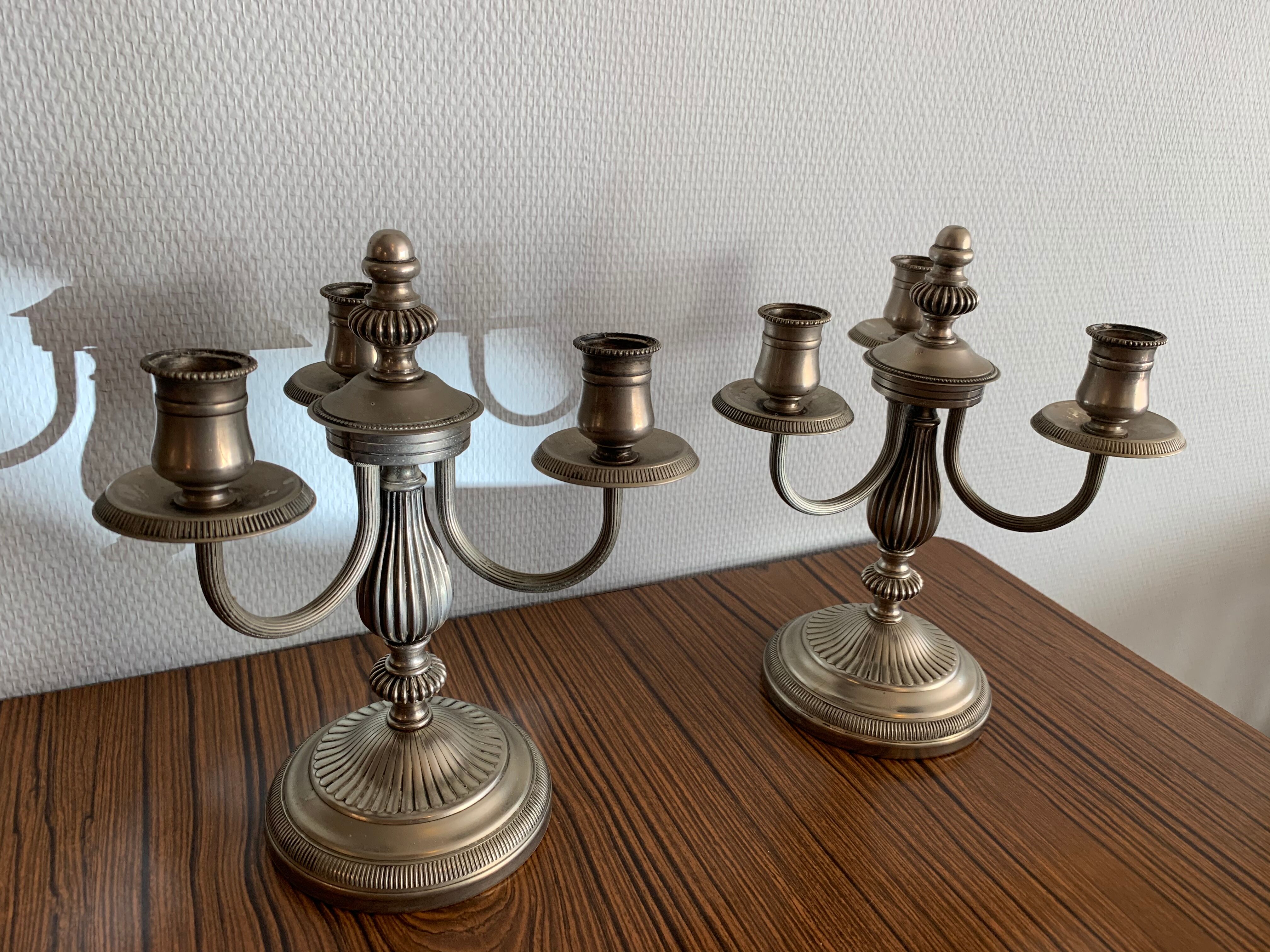 Pair of candlestick 3 branches in tin