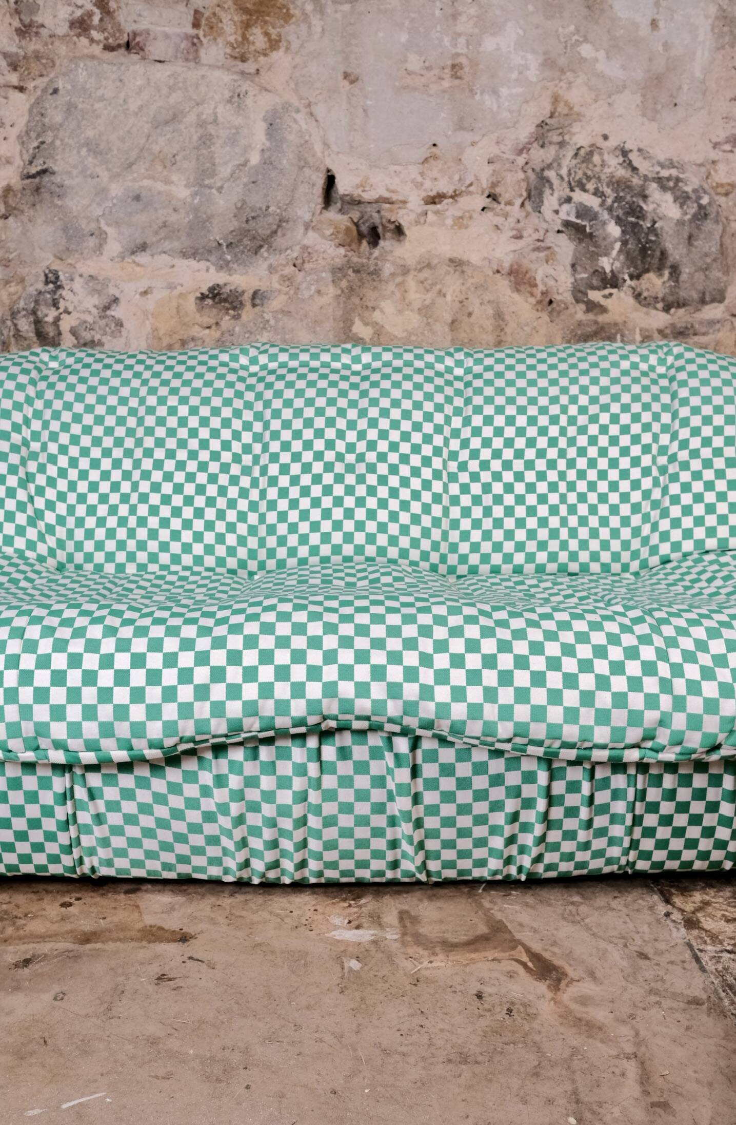 2-seater sofa in checked fabric, France, 1980