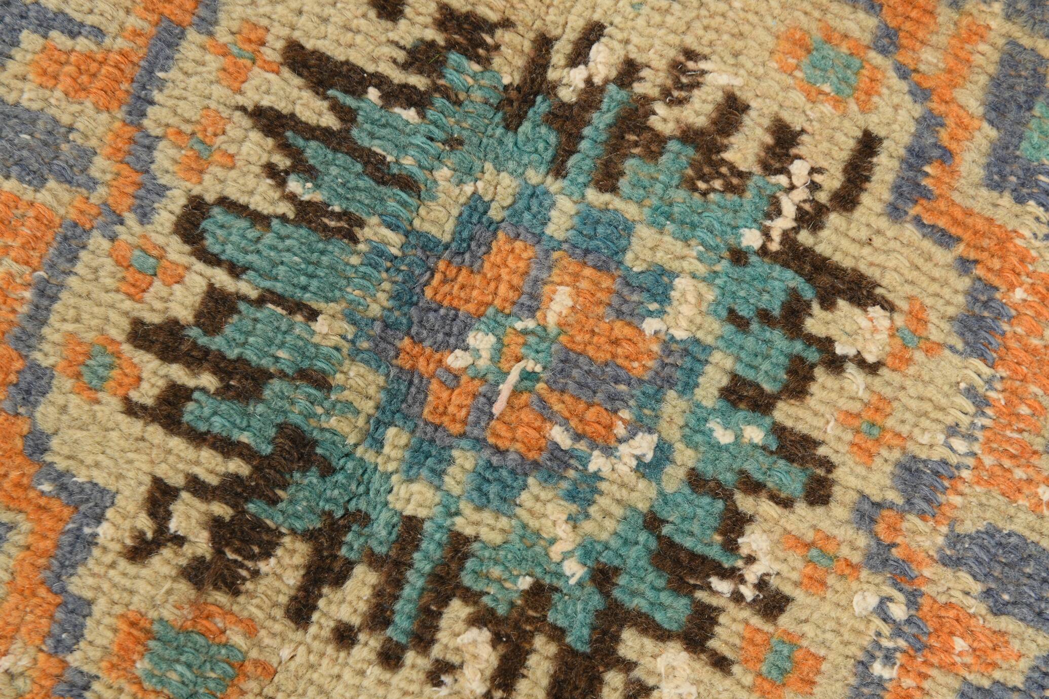 6x9 Vintage Peach Color Blue Medallion Handmade Vintage Rug, 175x290 Cm