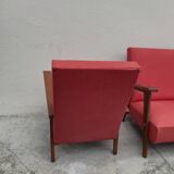 Vintage 1950s children's sofa and two armchairs with compass feet