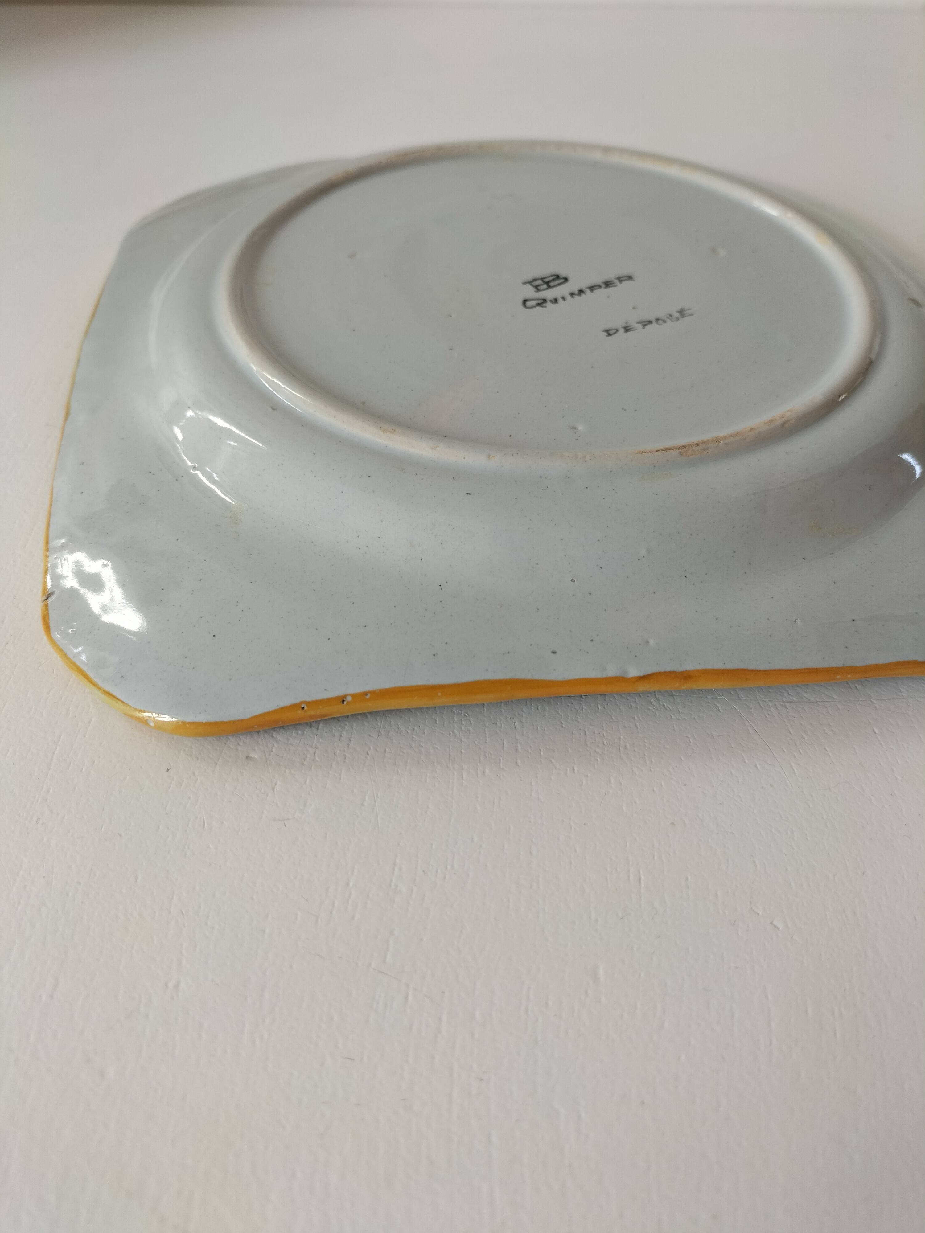 Square dish in earthenware Hubaudière & Bousquet (HB) Quimper