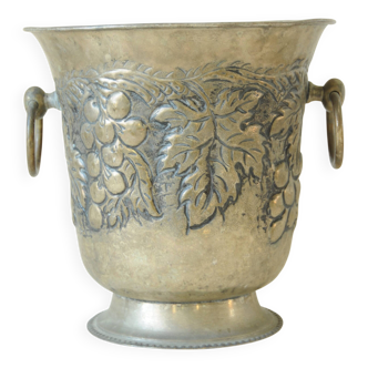 Brass champagne or ice bucket - relief vine decor