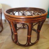 pretty pair of 2 bamboo and rattan stools with cushions - 80s - Vintage - set of 2